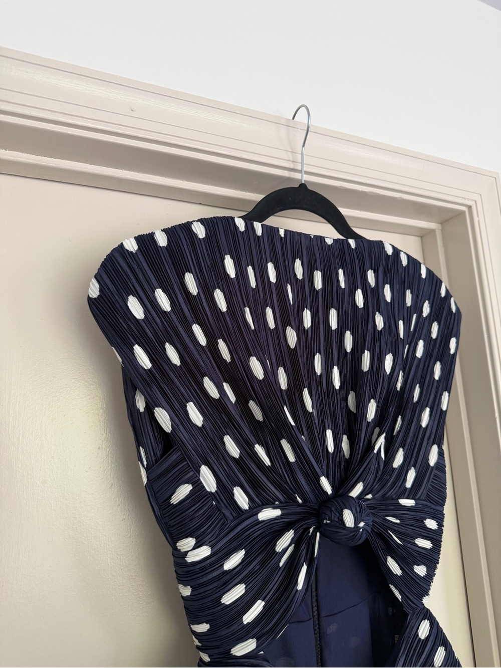 Cult Gaia Aira Navy Polka Dot Twist-Front Cutout Midi Dress Size 0 - Picture 9 of 13